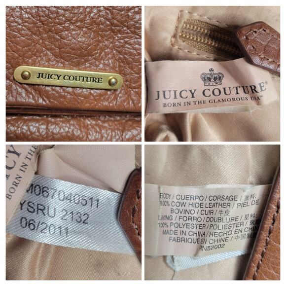 Juicy Couture Leather Brown Fold Over Clutch Crossbody Adjustable Strap w/ Charm - Picture 11 of 16
